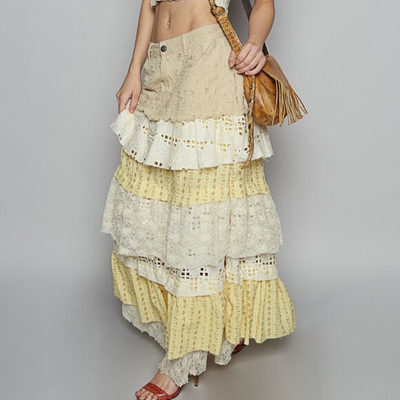 LAST ONE - POL Cream Mix Multi Tiered Lace Detail Maxi Skirt - NWT - Picture 5 of 7